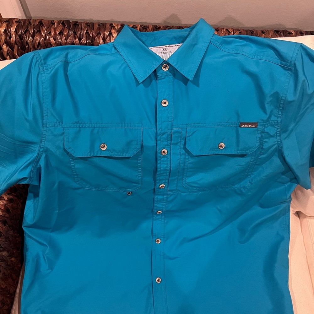 Eddie Bauer Men's Blue Fishing Shirt - Size XL